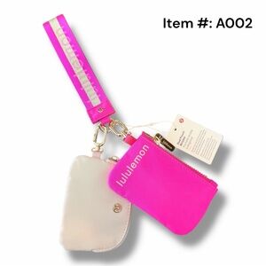 Lululemon Wordmark Hot Pink & Bone Dual Pouch Wristlet Keychain Wallet (A002)